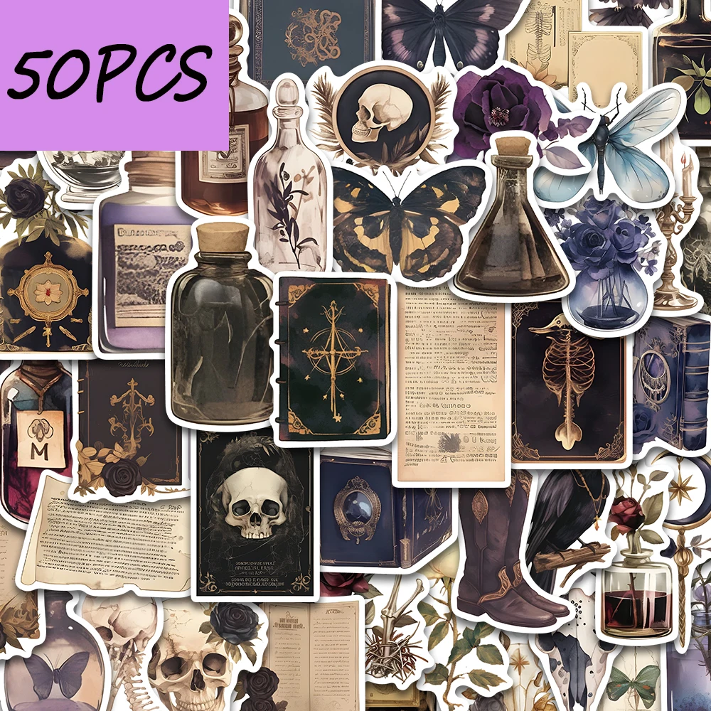 

50 шт. наклеек в тематике темной эстетики, подходят для украшения чемоданов, кружек, шлемов, водонепроницаемые наклейки