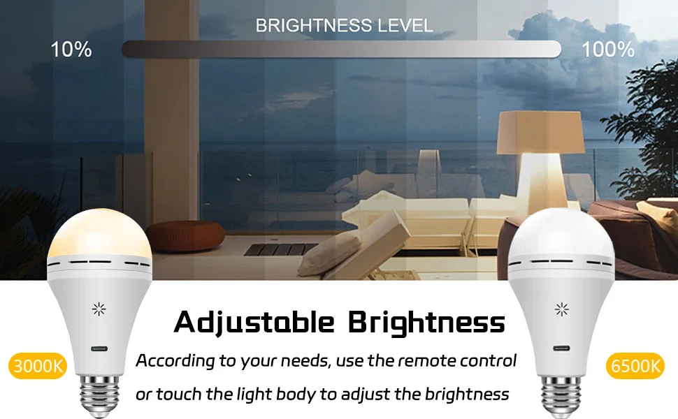 USB-C wiederaufladbare Glühbirne mit Fernbedienung, 5 V, 7 W, E27, intelligente Batterie, Touch-Steuerung, dimmbare LED-Lampen mit Timing – Detail 2