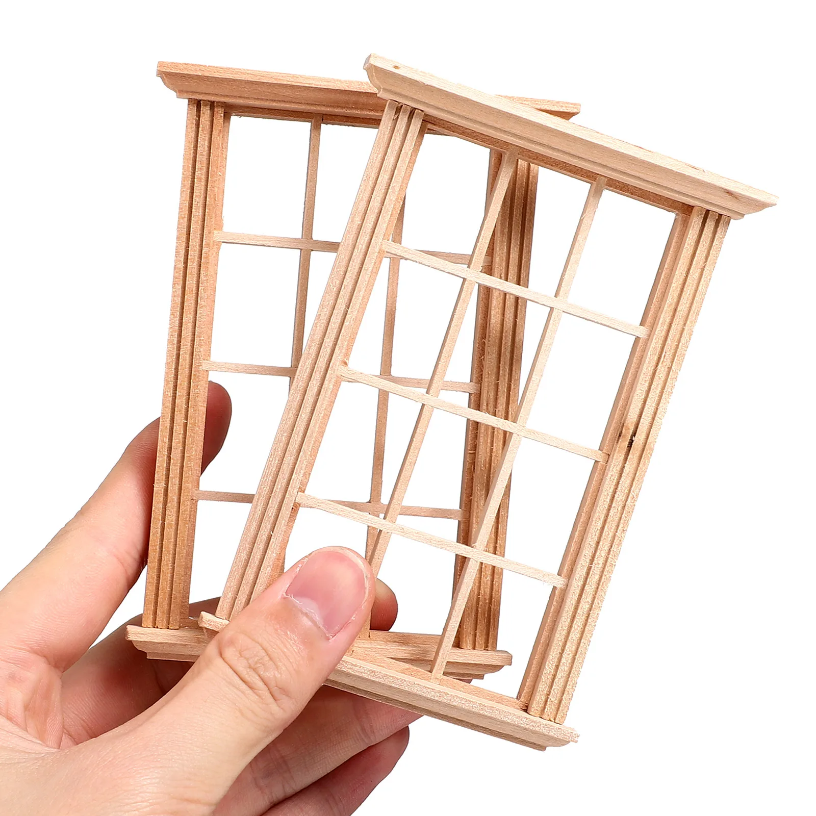 2pcs 1:12 Mini Dollhouse Window Frame Model Twelve Lattice Window Frame Kids Pretend Play Toys Doll House Furniture Accessories