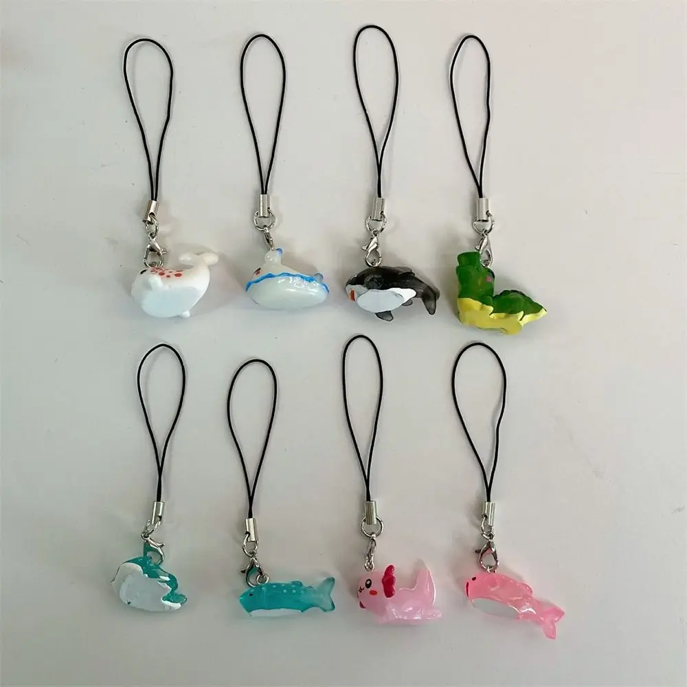 Sea Creature Fish Phone Chain Sea Hare Blue Shark Phone Lanyard Kawaii Black Whale Jelly Shark Keychain Trinket Gift