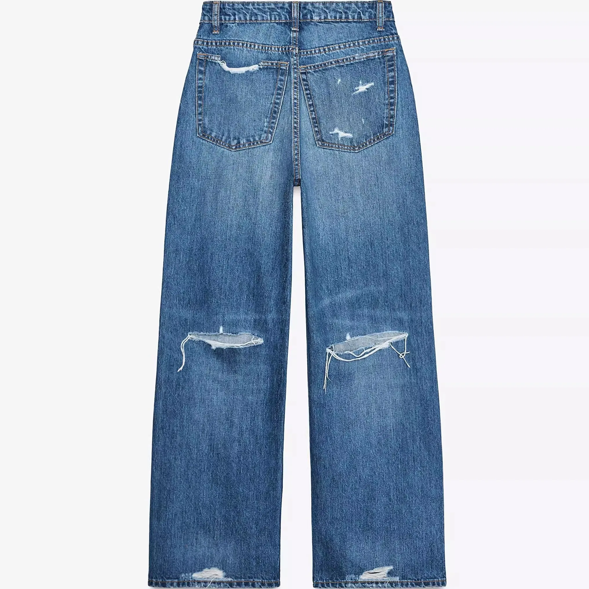 

Джинсы свободного кроя с высокой талией, женские модные джинсы с декоративными отверстиями, повседневные длинные брюки, прямые джинсы, осенний сезон