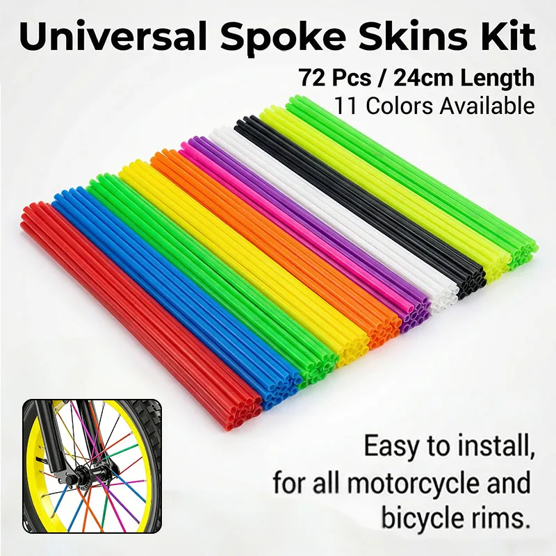 

New Universal Motorcycle 72Pcs Wheel Rim Spoke Wrap Kit Skin Cover For Motocross Dirt Pit Bike Enduro 240mm