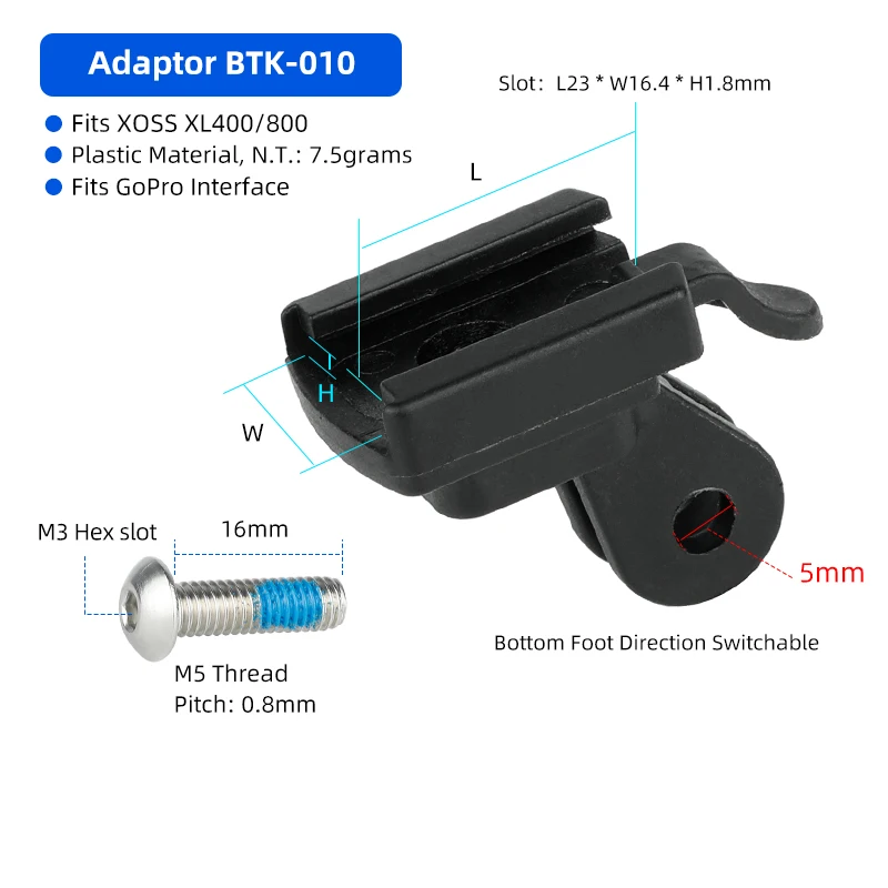 Adaptor for XOSS XL400 800 Fits GoPro Foot Direction Switchable Bicycle Headlight Stand Handlebar Stem Fork Helmet Mount