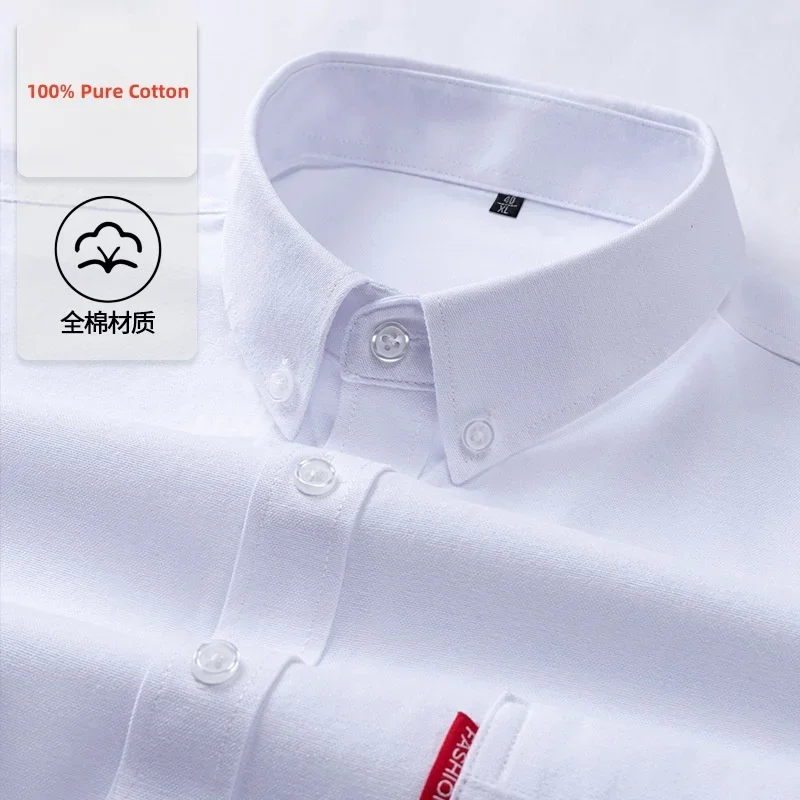 

100% хлопок Оксфорд Мужские рубашки с длинными рукавами в клетку Мягкая стандартная формальная классическая рубашка с карманами Социальная блузка Мужская одежда 4XL 5XL