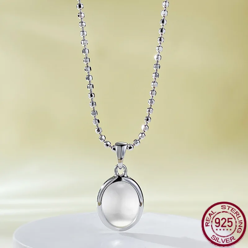 

New S925 Pure Silver Simple Egg Noodles 8 * 10 Water Foam Jade Necklace Accessories Versatile Wedding Jewelry for Daily Use