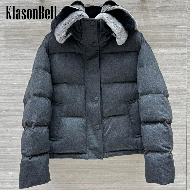 11.28 KlasonBell Luxury Totoro Fur Detachable Wool Silk Goose Down Jacket Autumn Thick Keep Warm Zipper Short Outerwear Women