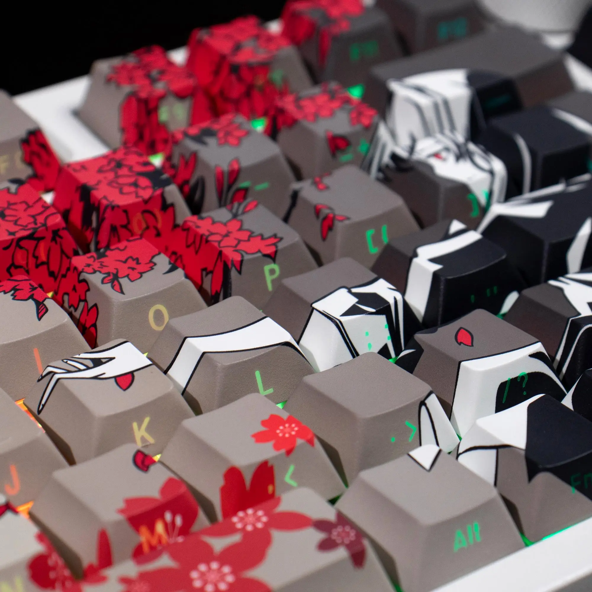132 Keys Gray Raven Sakura Keycaps Dye-Sub Cherry Profile Keycap Side Shine Through PBT Keycap for MX Mechanical Keyboard