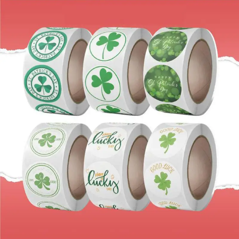 500 Pieces St. Patrick's Day Stickers Shamrock Roll Lucky Seal Labels Green Clover Stickers for Party Decorations and Crafts