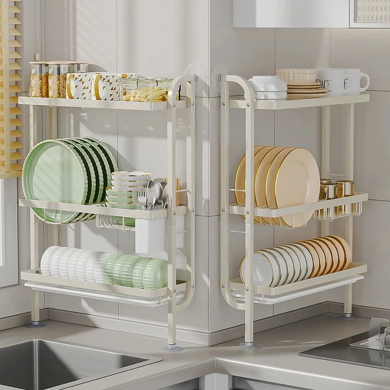 

Perforation-free Kitchen Storage Rack Bowl Rack Drain Rack Dish Rack Table Top Narrow Seam on The Wall 3 layer Dish Shelf