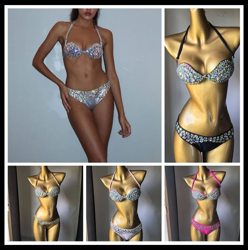 

2022 New Steel Supported Hard Cup Swimsuit With Tassel, Sewing Diamond, Bikini Nightclub Dress