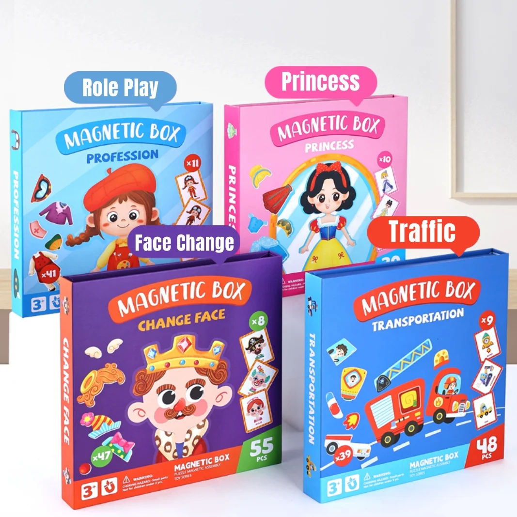 자석 스티커 DIY 캐릭터 얼굴 바꾸기 장난감 조기 교육 퍼즐 어린이 공주 드레스업 매칭 게임 직업 역할 놀이
