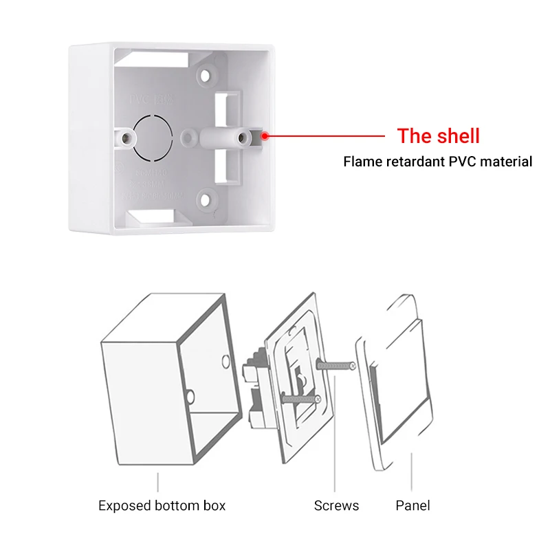 Pssrise EU UK มาตรฐาน86/146ชนิดกล่องติดตั้งพื้นผิวสวิตช์ผนังซ็อกเก็ตด้านล่างกล่องติดตั้งด้านหลังกล่องเชื่อมต่อ86*86มม