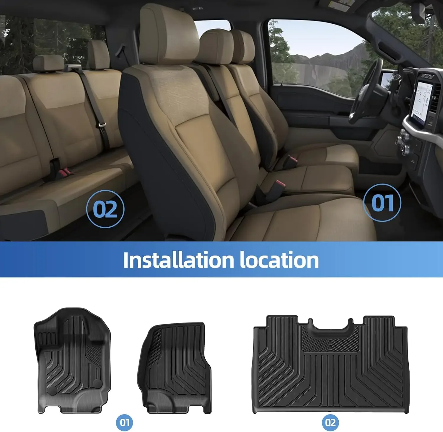 حصيرة سرير الشاحنة وحصيرة الباب الخلفي لسيارة Ford F-150 F150 2015-2023 Lightning Crew/SuperCrew (5.5FT، 67.1 بوصة سرير) جميع الأحوال الجوية TPE ثقيلة