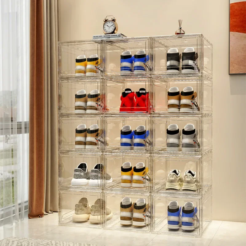 Assemblable Thickened Magnetic Side-opening Shoe Box, Transparent Front-opening Sneaker Storage Box, Shoe Wall, Shoe Organizer