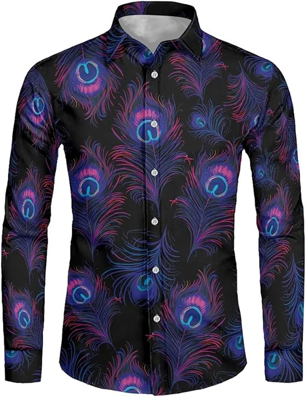 

Men's New Maple Leaf Turtle Peacock Feather 3D Printed Long-sleeved Lapel Holiday Gift Soft Fabric Beach Vacation Outer Shirt
