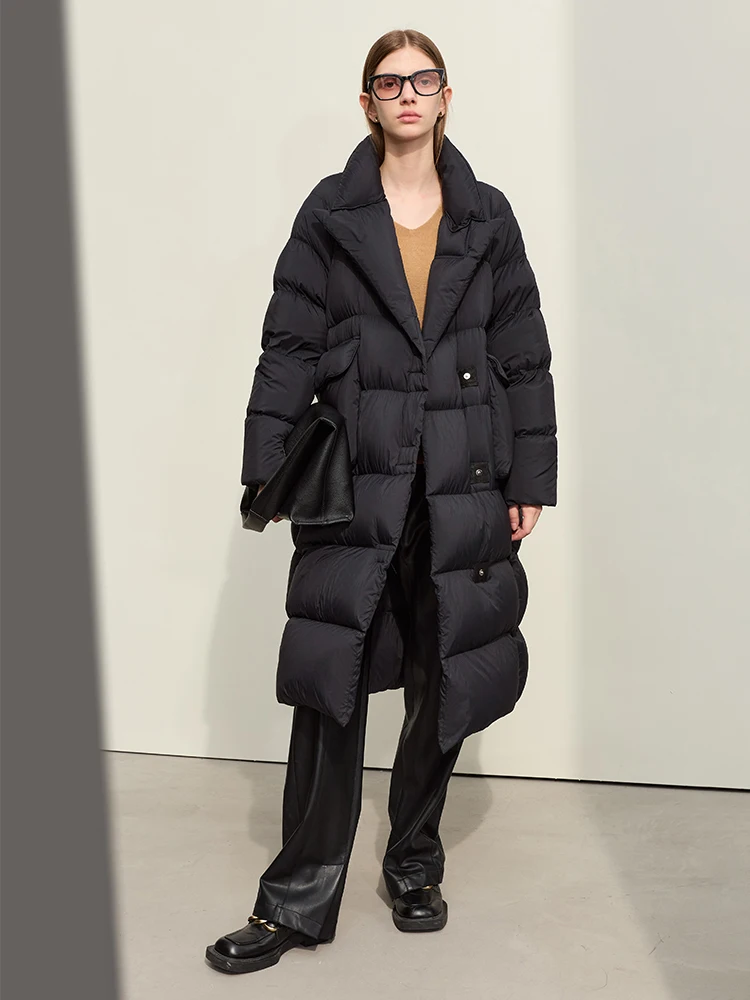 AMII المرأة الأبيض بطة أسفل معطف 2025 الشتاء طويل أسفل سترة الإناث واحدة الصدر السترة طوق جيب كبير أبلى 12344188