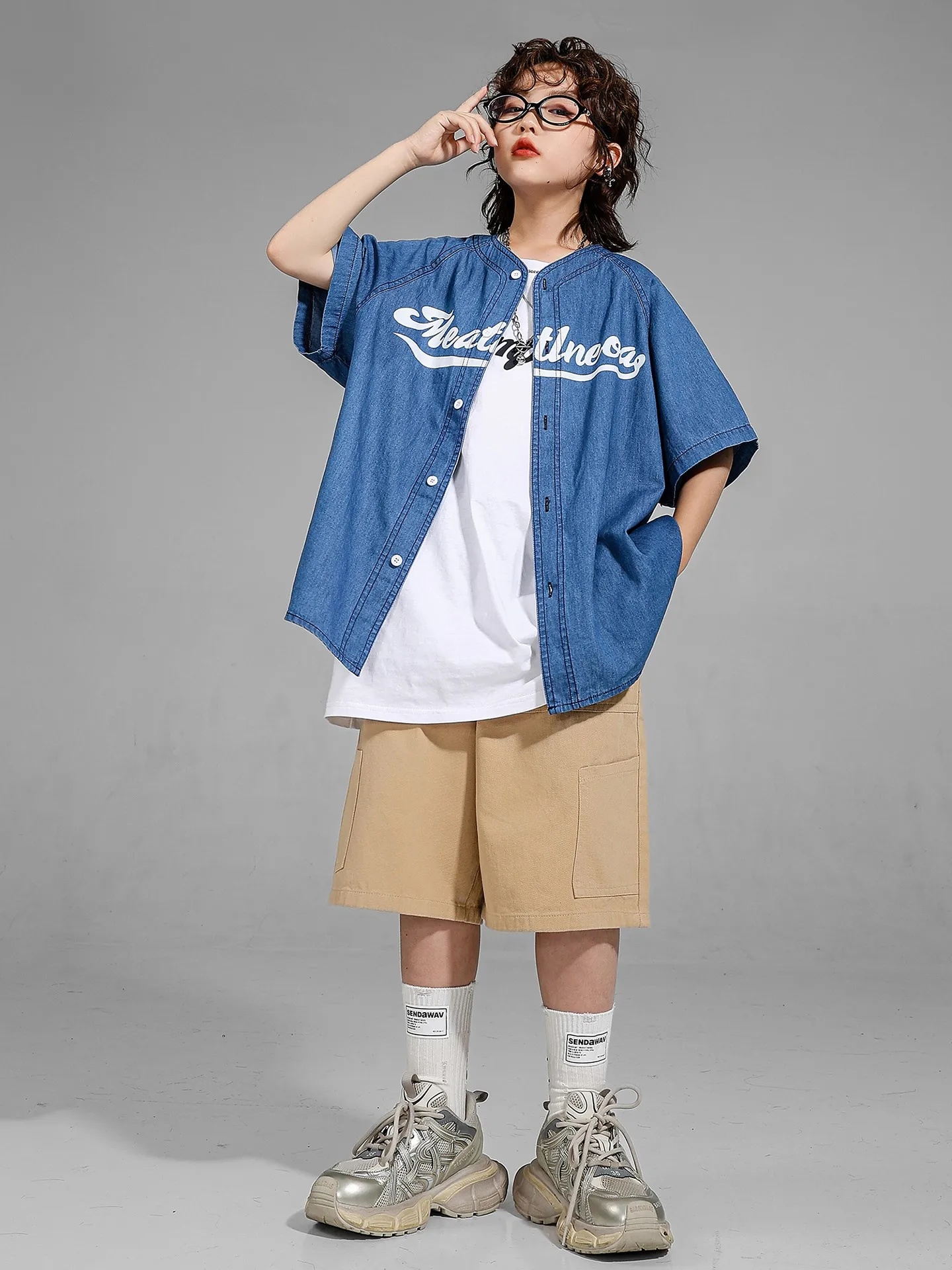 streetwear 댄스 슈트 소년 힙합 의류 스트리트 댄스 재즈 댄스 의상 카우보이 자켓 반팔 슈트 무대 착용 dql11042