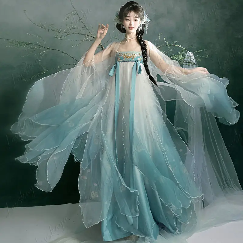 Qing Furong Tang Style Hanfu Set Women Fairy Large Sleeve Petal Hezi Skirt Spring Summer Outfit
