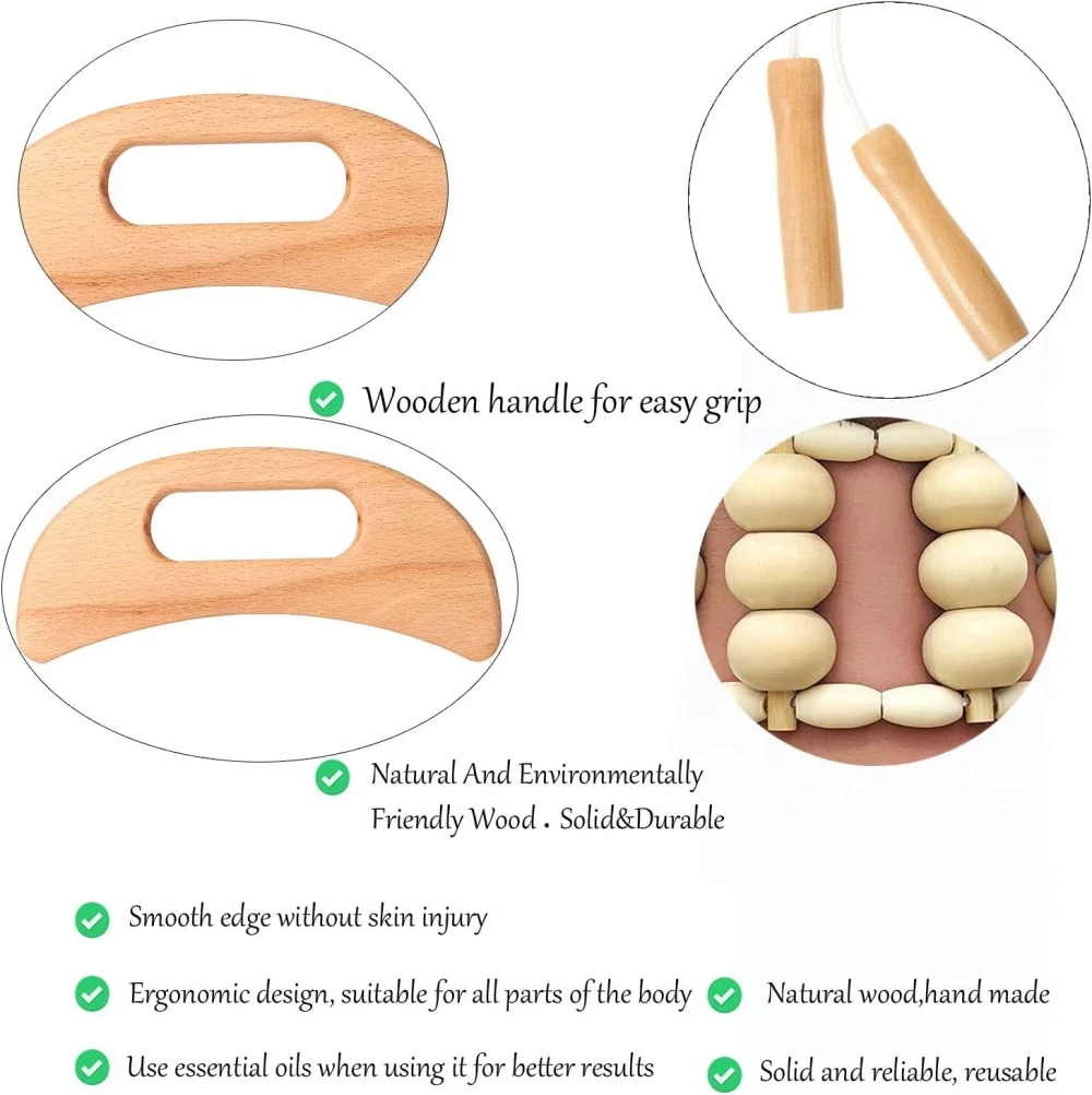 8PCS Wooden Therapy Massager For Lymphatic Drainage Anti Cellulite Maderoterapia Body Sculpturing Massage Roller Gua Sha Sets