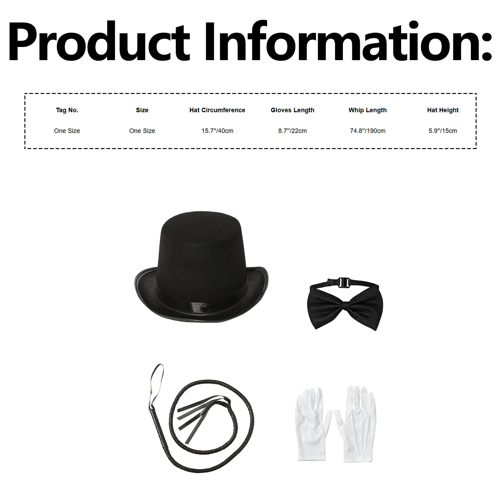 Circus-themed Cosplay Costume Accessories Short Brim Hat Bow Tie with Gloves And Faux Whip Four-piece Set for Halloween 6