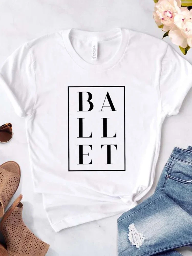 Women T Shirt Ballet Letters Print Tshirt Women Short Sleeve O Neck Loose T-shirt Ladies Causal Tee Shirt Clothes Tops