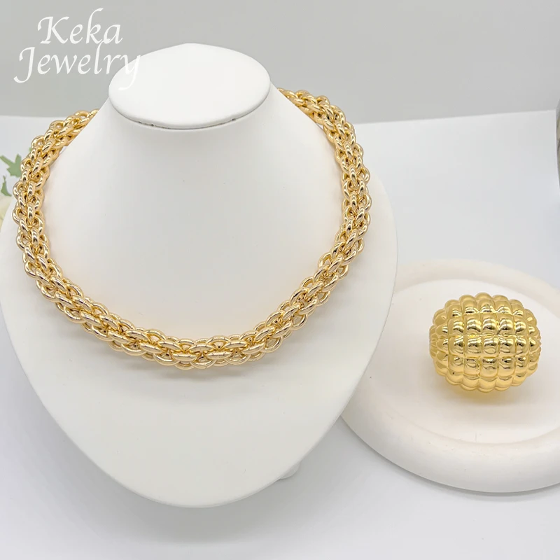 Dubai Africa 18k Delicacy Necklaces Ring Sets Nigerian Wedding Jewelry Set Ethiopian Gold Plating Necklace Jewelry Gifts