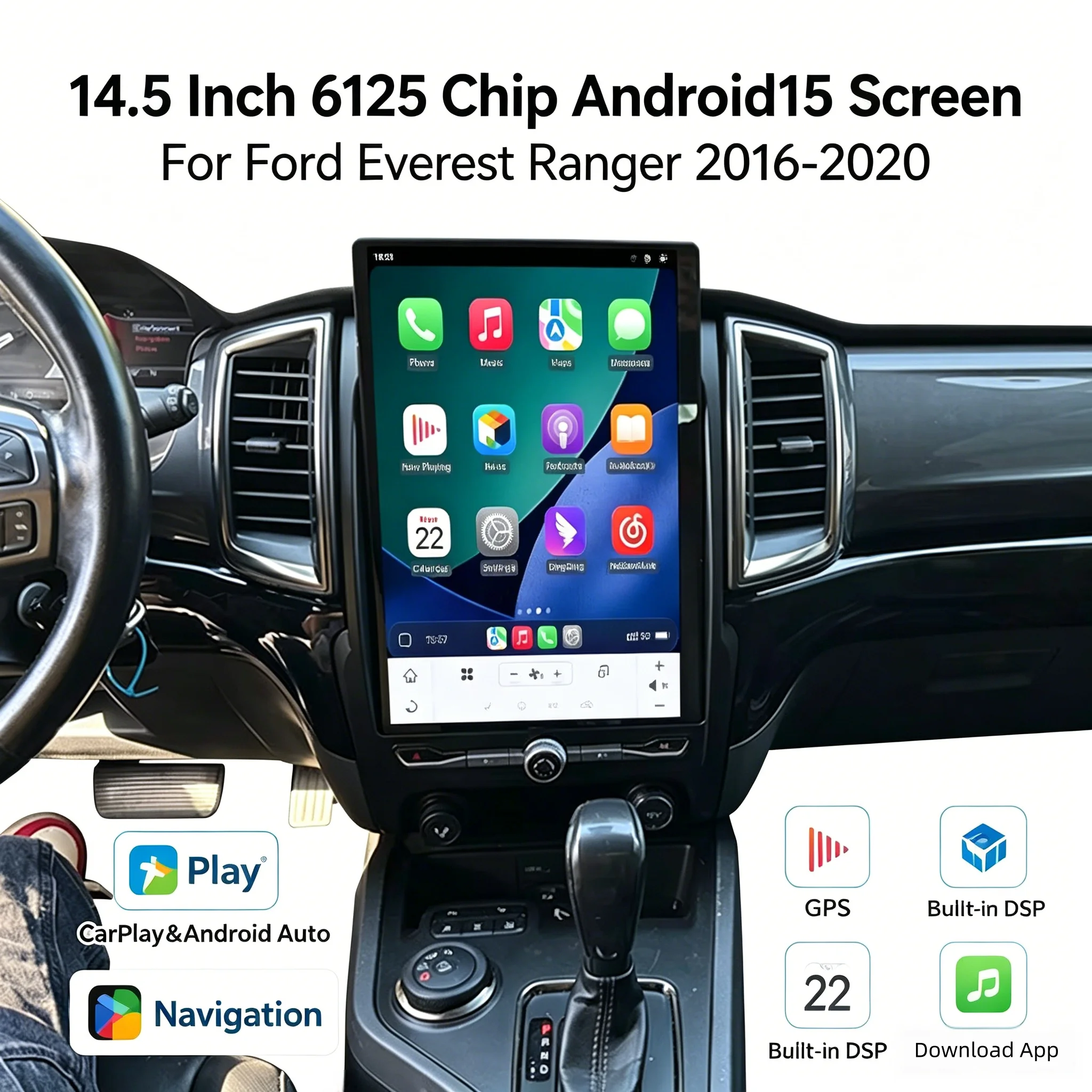 

14.5" 6125 Chip Android 15 Car Radio For Ford Everest Ranger 2016-2020 Wireless Carplay BT GPS 360 Panoramic Stereo
