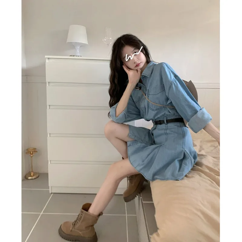 

Джинсовая юбка больших размеров для женщин, весна-осень, новая коллекция, ретро, плиссированная, с высокой талией, А-силуэт, хлопок, длинная