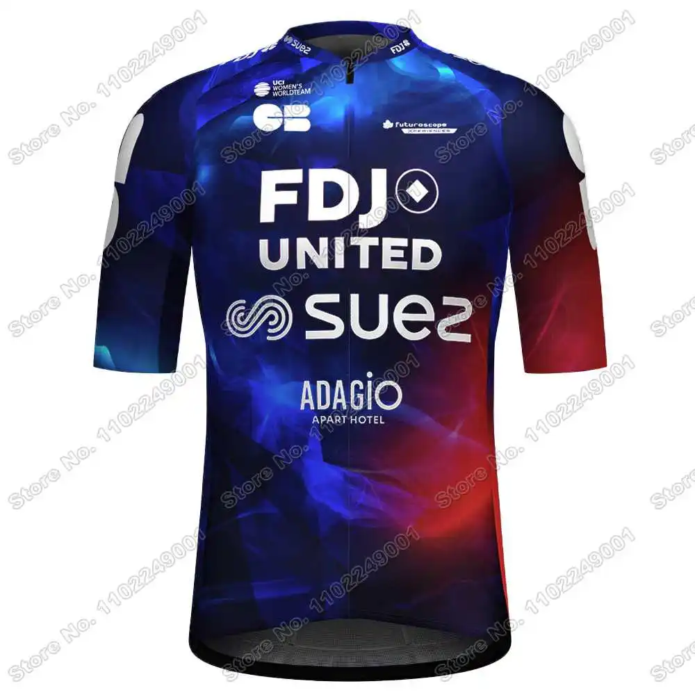 FDJ SUEZ 男性と女性のための半袖サイクリングジャージ,ユニセックス 