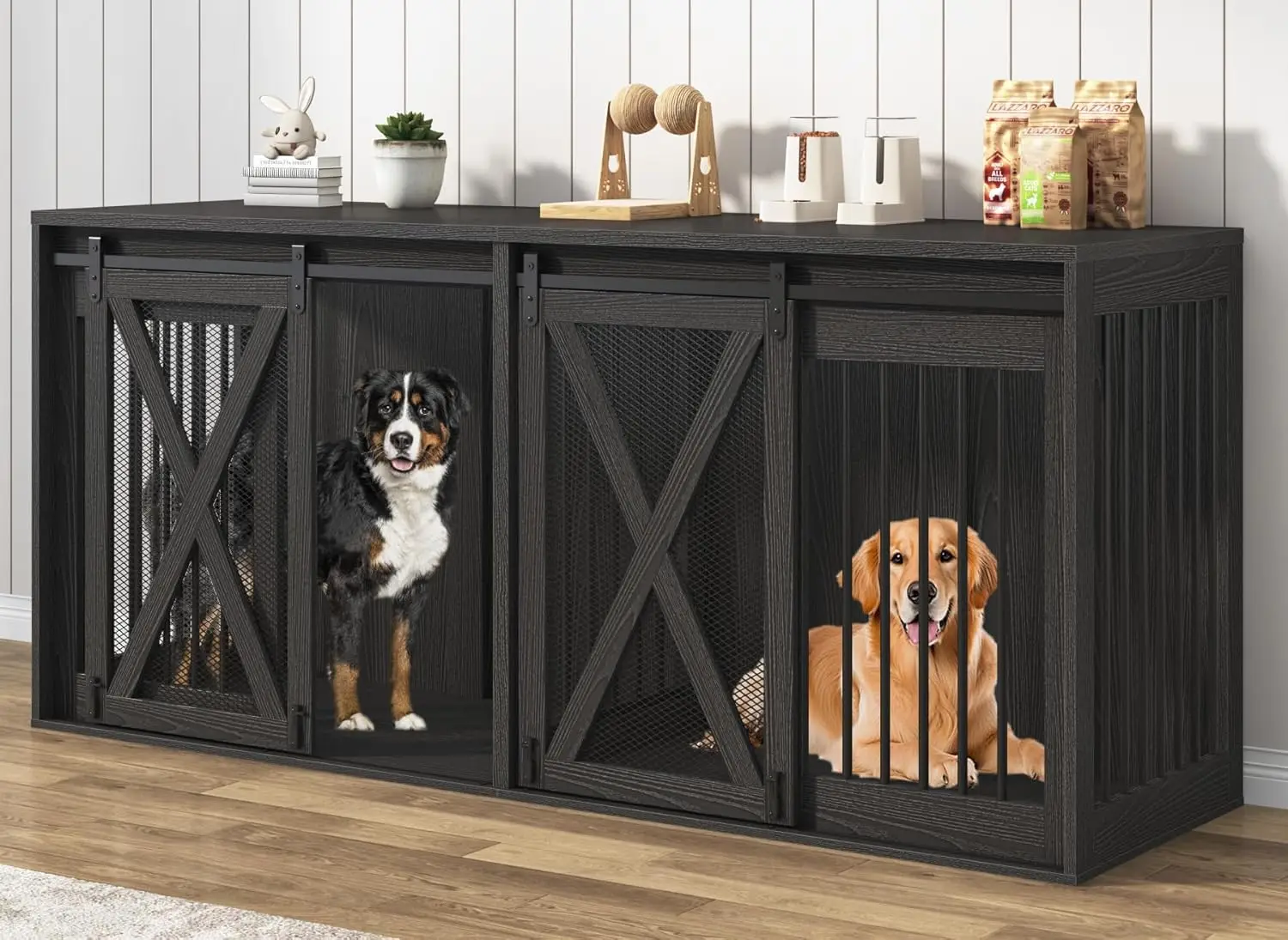 

Мебель для собачьего ящика размером 78,7 дюйма XXL для 2 больших собак, сверхмощная двойная клетка для собак большой пород, толстый деревянный питомник для собак высотой 35,4 дюйма, телевизор