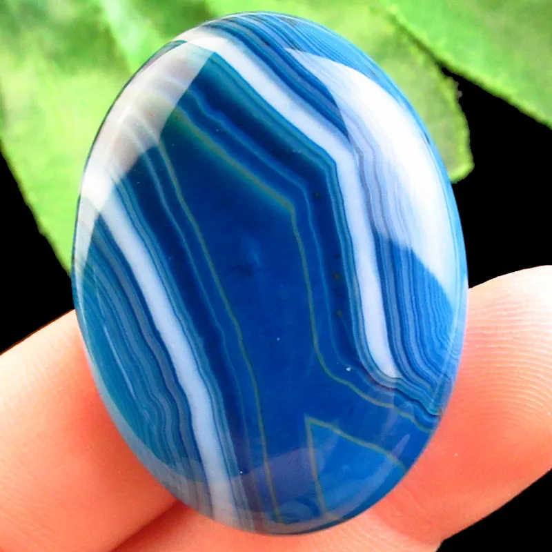 2Pcs 30x40mm Charms Flat Back Gemstone Bead Oval Blue Stripes Agates CAB Cabochon Stone For Women Jewelry Making