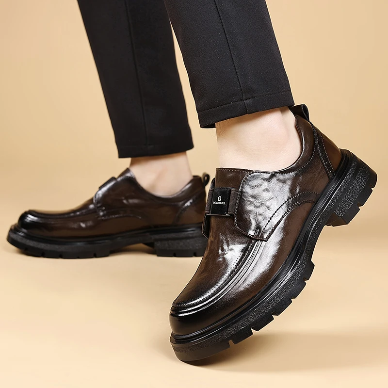 Zapatos Oxford de Hombre, Marca de Moda 2026, Cómodos, con Suela Gruesa, Punta Redonda, Primavera, Alta Calidad, Bloch, Formales, de Negocios, de Cuero