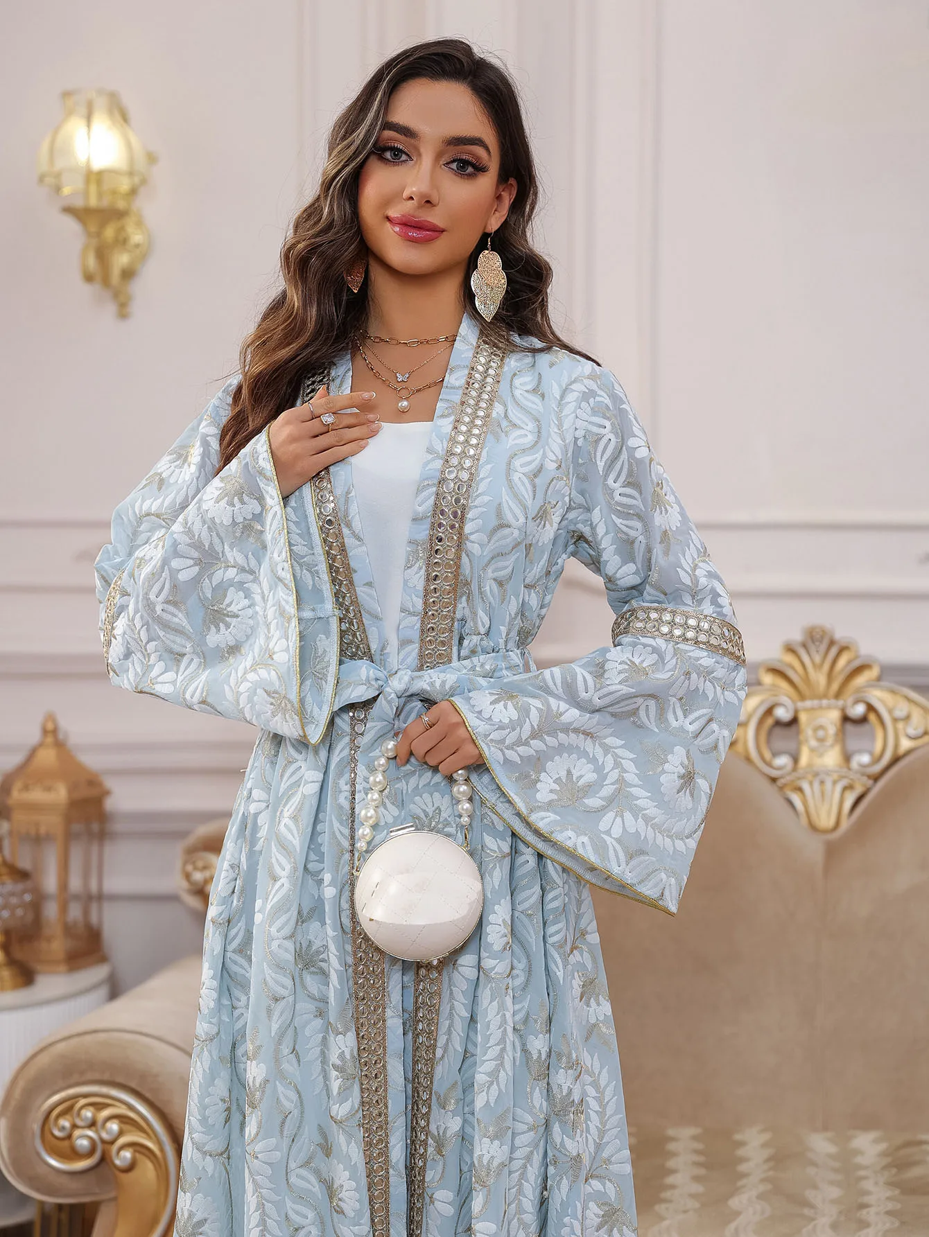 

Eid Arab Muslim Party Dress Women Abaya with Inner Dress 2 Piece Set Jalabiya Morocco Kaftan Vestidos Dubai Ramadan Gown Robe