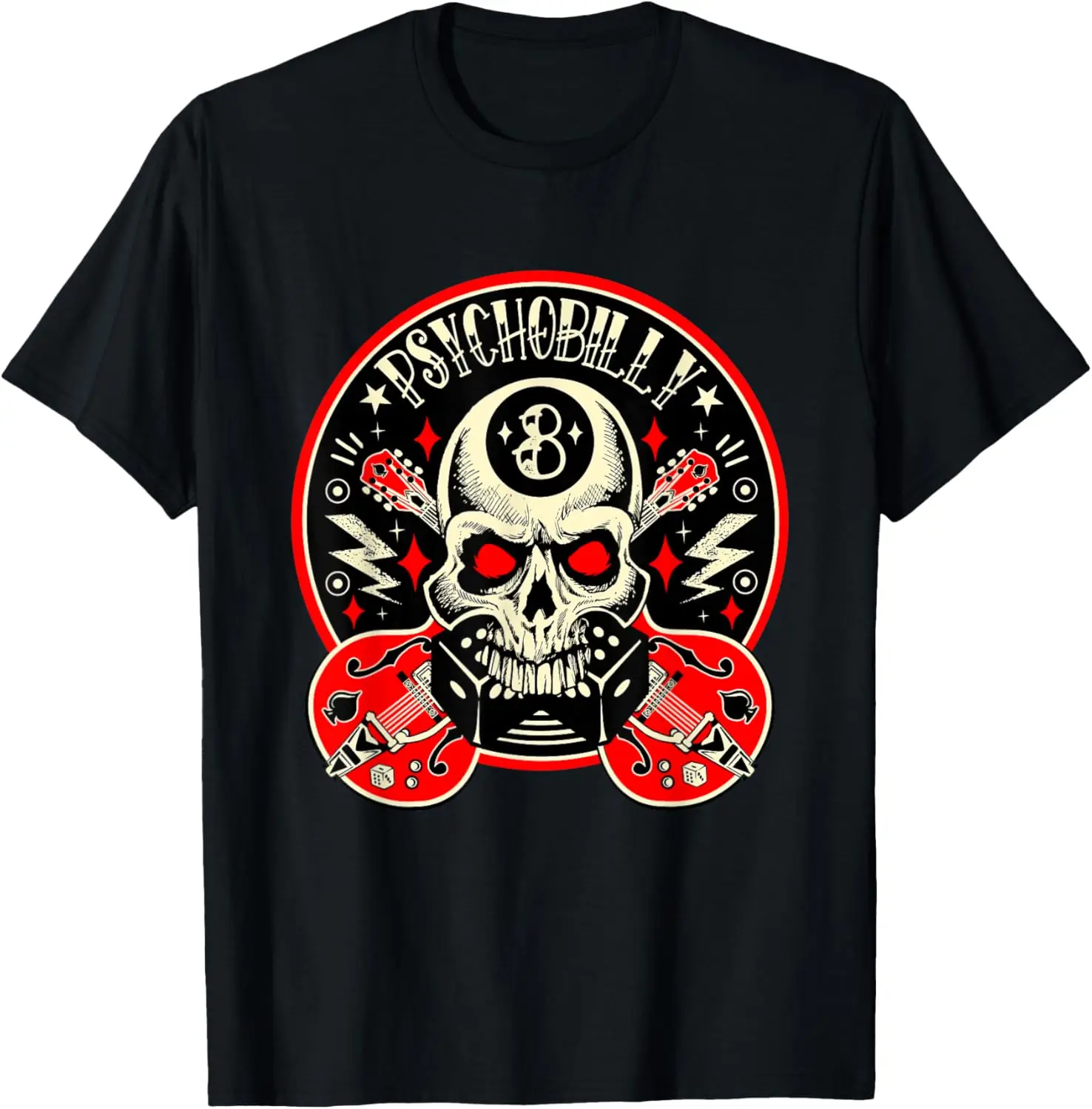 

Rockabilly Skull Clothing Psychobilly Vintage Rocker Biker T-Shirt Motorcycle