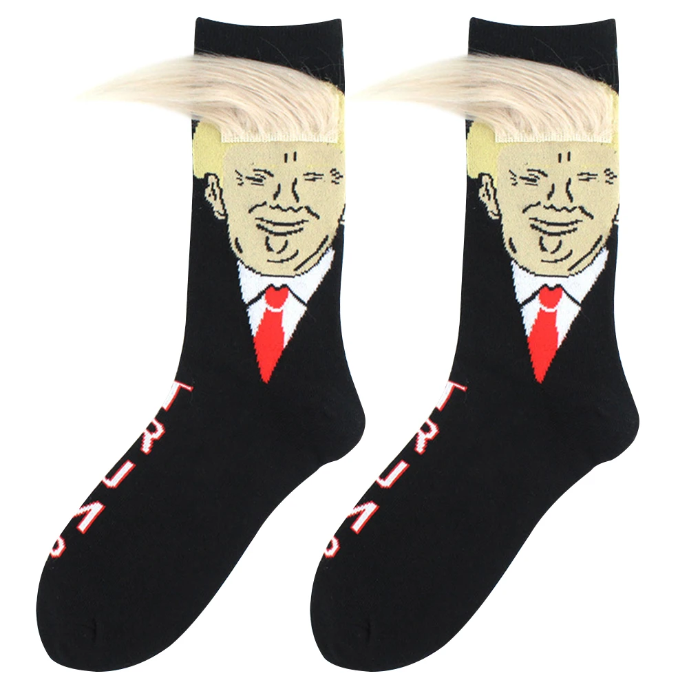 Trump Socks With Hair Trump Face Compression Socks 3D Fake Hair Trump Socks Fashion Street Style Socks for Men Women