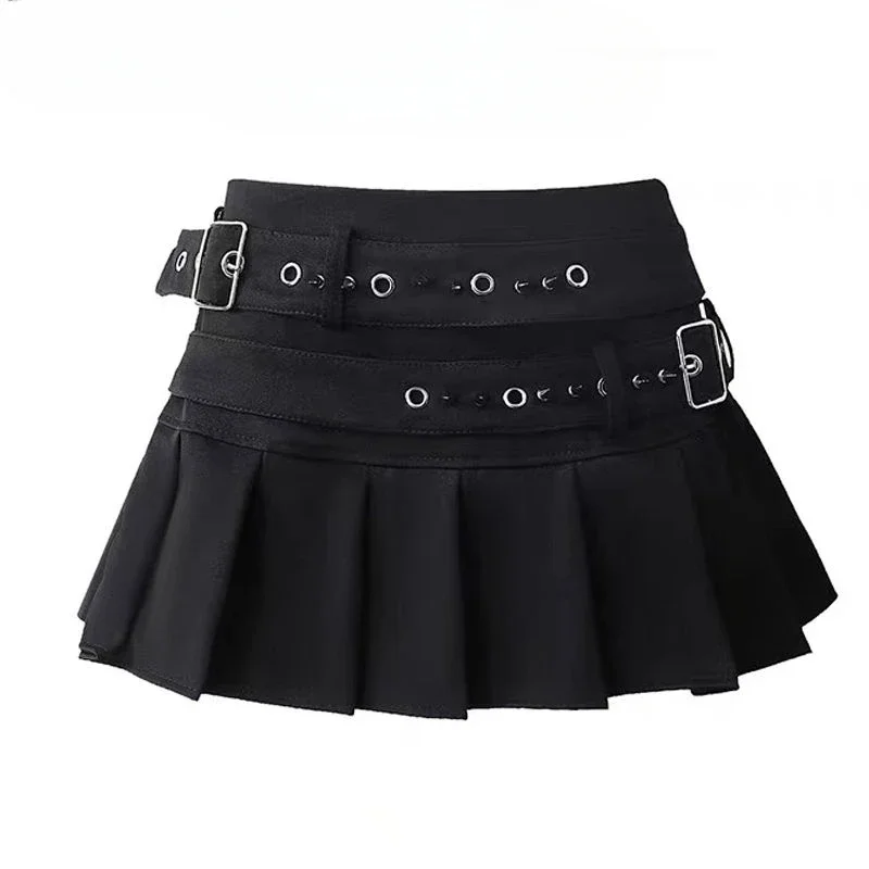 

New Fashion Design Double Belt Pleated Skirt for Women in Summer Korean Style Versatile High-waisted Slim Short Skirt