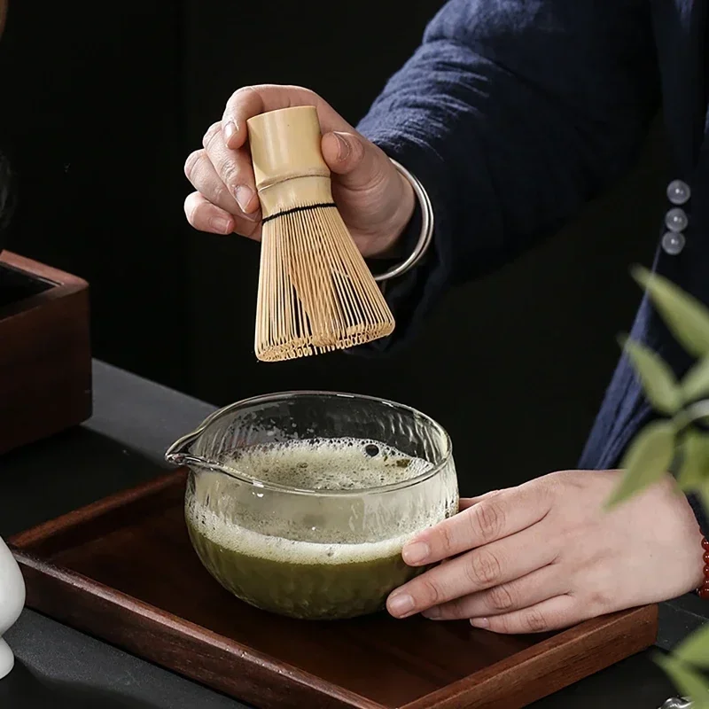 Juego de té Matcha de 4/7 Uds., batidor de bambú, cuchara de cristal, cuenco Matcha, herramientas tradicionales para hacer té hechas a mano para interiores, Kit Matcha japonés