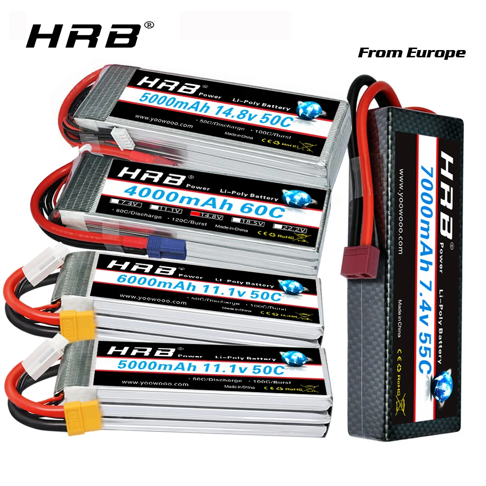 HRB 2S 3S 4S RC lipo battaery 2200mah 3300mah 4000mah 5000mah 6000mah Drone Battery XT60 Dean plug for Arrma Losi Car Truck Boat