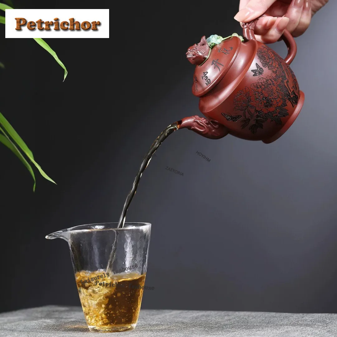 HOYIHM 340ml Retro Yixing Purple Clay Teapots Handmade Palace Lantern Pot Raw Ore Dragon's Blood Sand Mud Kettle Zisha Tea Set