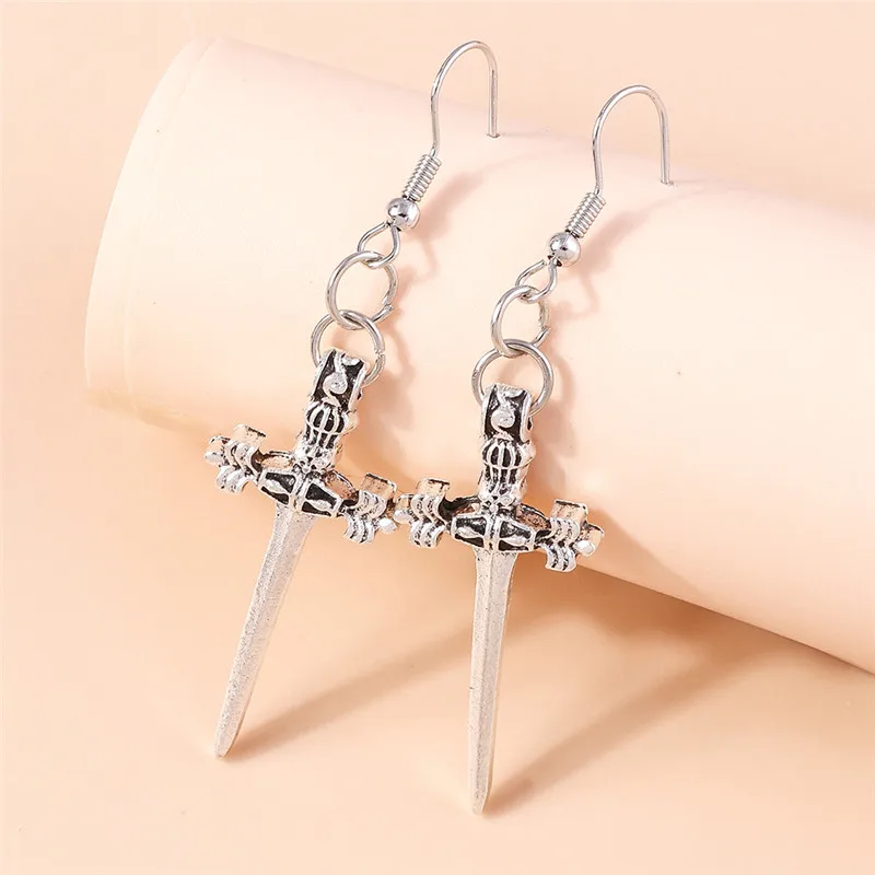 Aihua Gothic Vintage Schwert-Ohrringe für Damen und Herren, modischer Punk-Rock-Party-Schmuck, Geschenk, Fantasy-Kreuz-Ohrringe – Detail 6