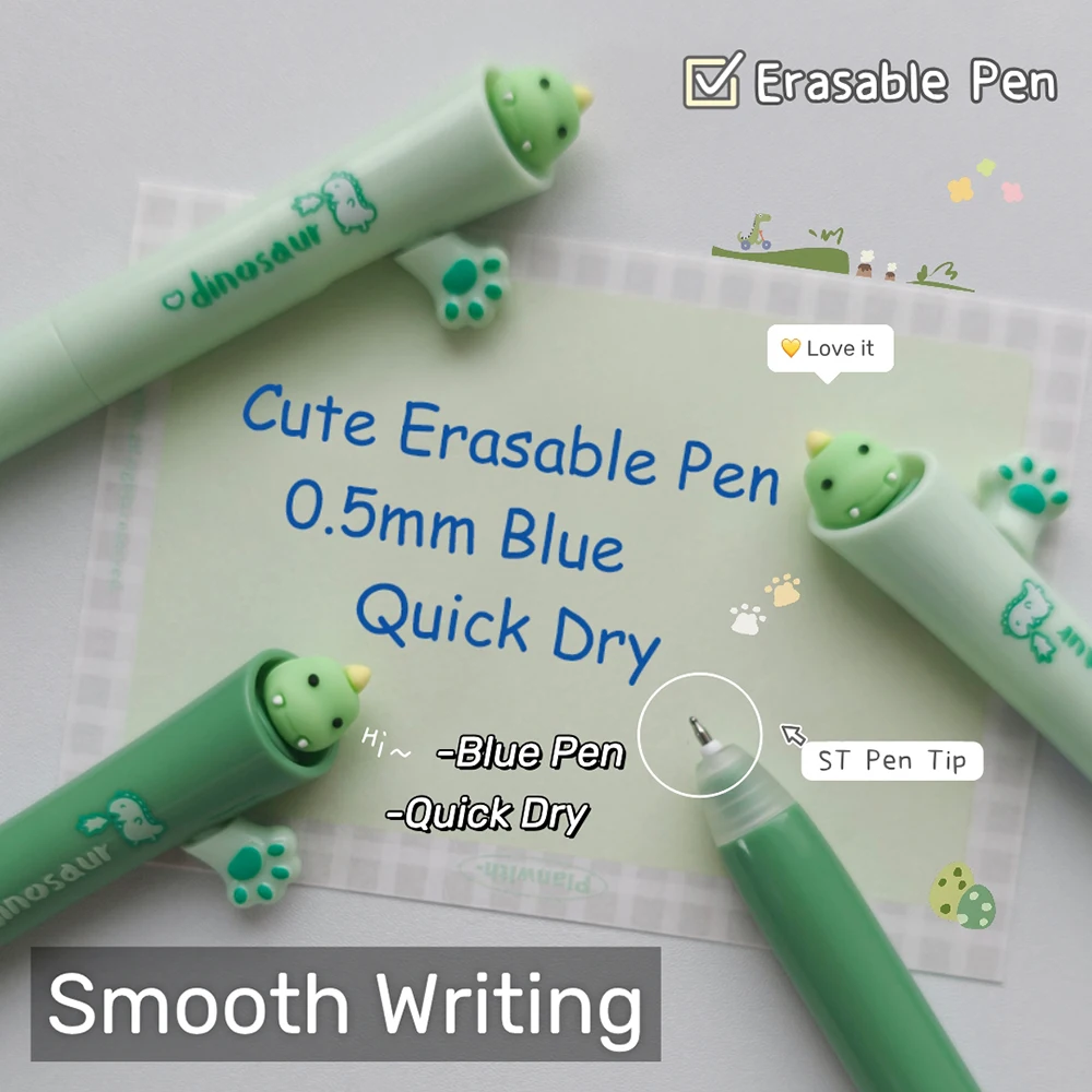 4 Pcs Dinosaur Style Erasable Gel Pens 0.5mm Creative Quick Dry Gel Pen Set Cute Animal Blue Pens For Study & Office Use