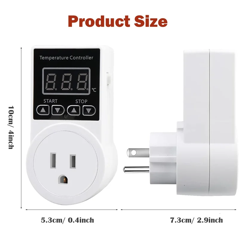 B44C Temperature Controller Greenhouse Thermostat Plug Socket LCD Screen With Waterproof Sensor Probe For Reptile Home US Plug