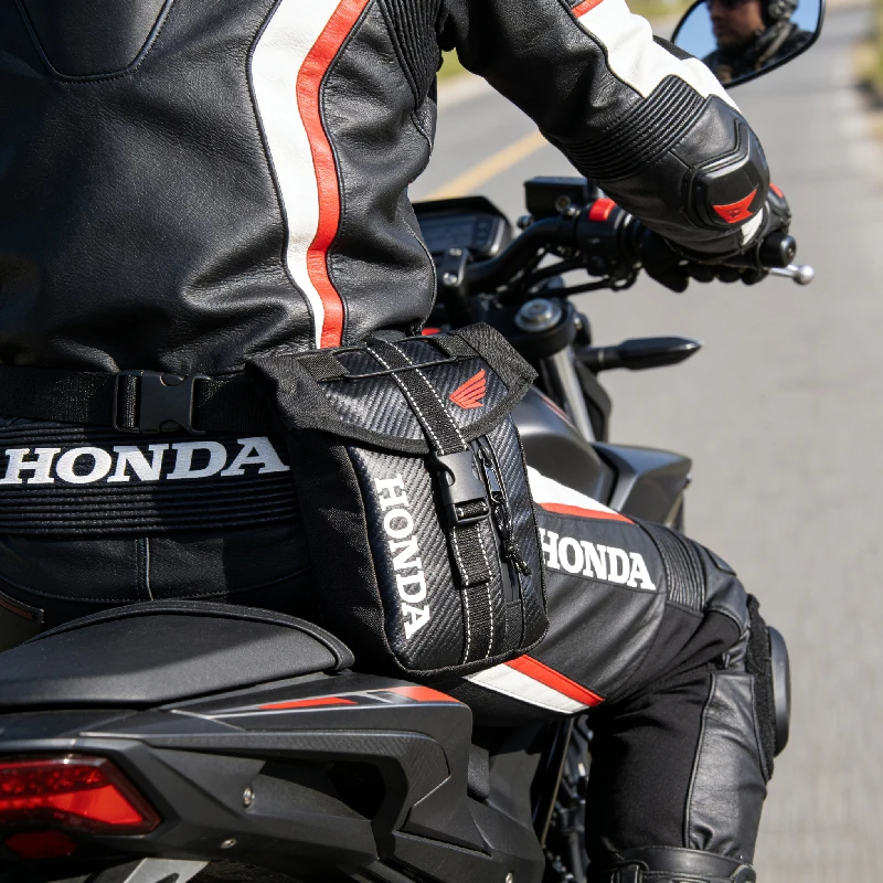 Honda Racing Motorcycle Waist Bag Waterproof Leather Purses Men Women Waist Pack Leg Bag Waist Motorbike Riding Belt Pack view 3