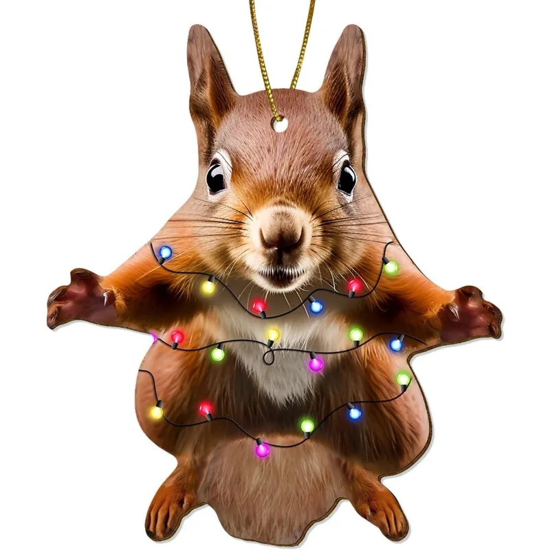 

Деревянное украшение с летающей белкой, двухсторонний рождественский декор с изображением животных, дерево на тему деревенского леса на память