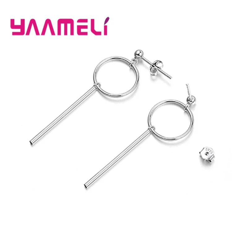 Fine 925 Sterling Silver Jewelry Simple Circular Tube with Big Circle Loop Geometric Stud Earring Fashion Ladies Daily Ornament