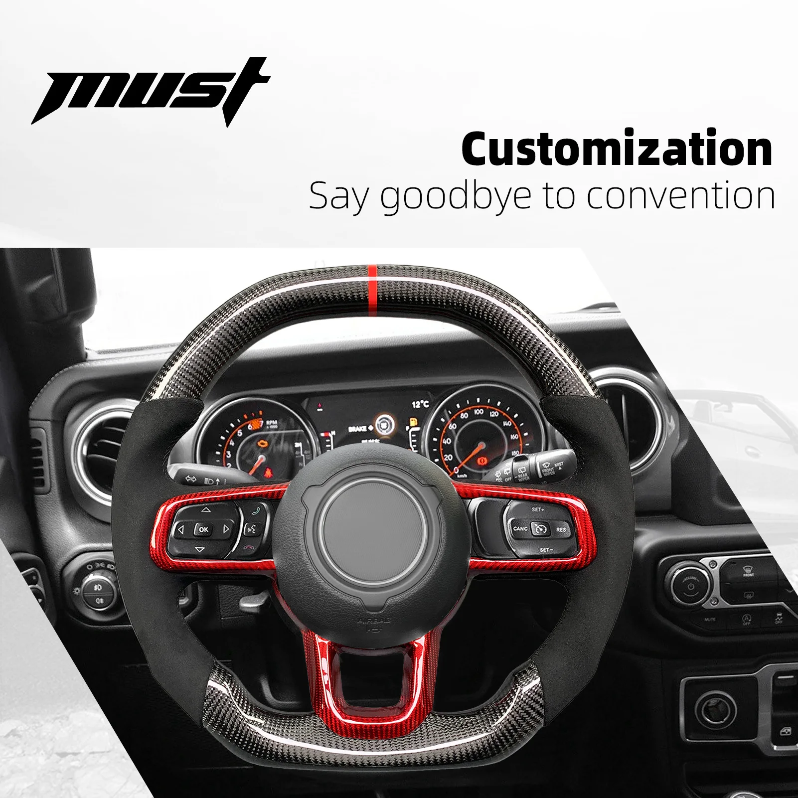 For Jeep 2018-2024 Customized Carbon Fiber Steering Wheel Car Interior Accessories Fit Wrangler Gladiator