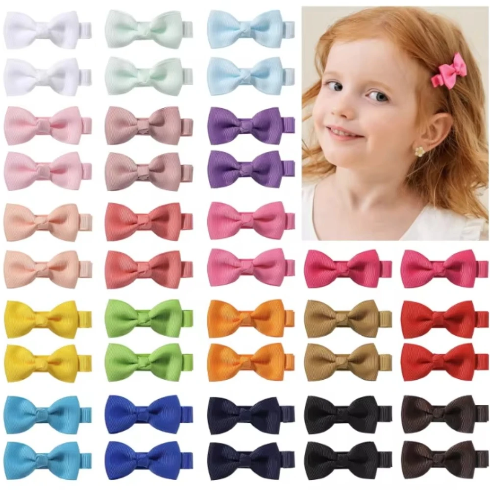 BABY BOWS 20/40Pcs 2\'\' Solid Ribbon Bowknot Hair Clips for Kids Girls Handmade Candy Hairpin Barrette Headwear Hair Accessories
