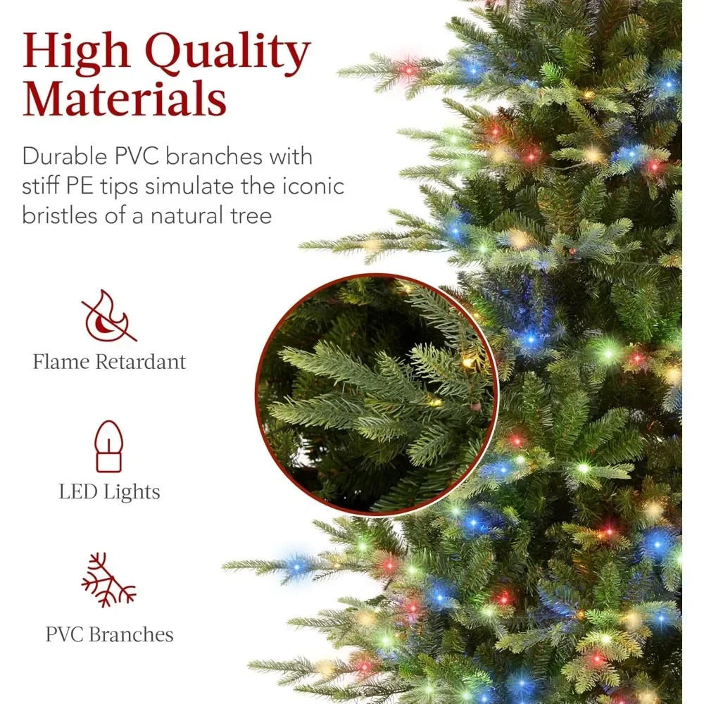 Artificial Aspen Christmas Tree Pre-Lit w/ 2,136 Branch Tips, 2-in-1 Multicolor LED Lights, Cordless Connection, Metal Stand