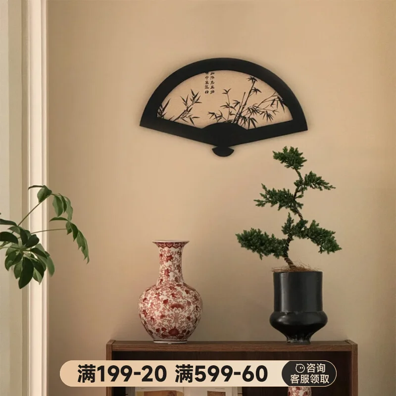 

French retro fan-shaped living room decorative painting dining room entrance entrance bedroom chest hanging bamboo tea room mura