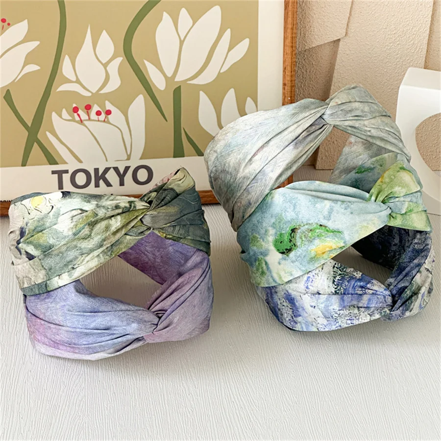 

New Satin Cloth Headband Women Fashion Retro Cross High Skull Top Wide Edition Gradient Color Smile Headband Wash Hairpin
